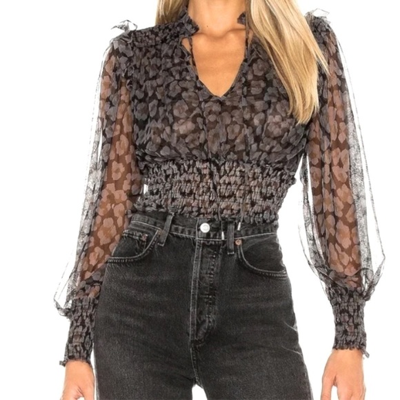 FREE PEOPLE TWYLA SPOTTED PRINT BLOUSE - Size XS - Picture 1 of 13